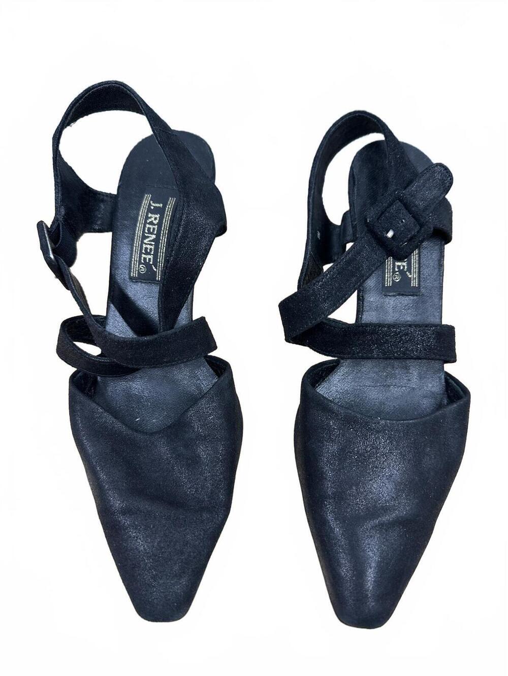 J. Renee Black Pointed Toe Slingback Kitten Heels - Picture 2 of 8